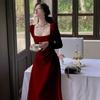 Red Long-sleeved Dress Women's Autumn French Engagement Dress Bridal Toasting Clothes Can Usually Wear Red Skirt Long Dress