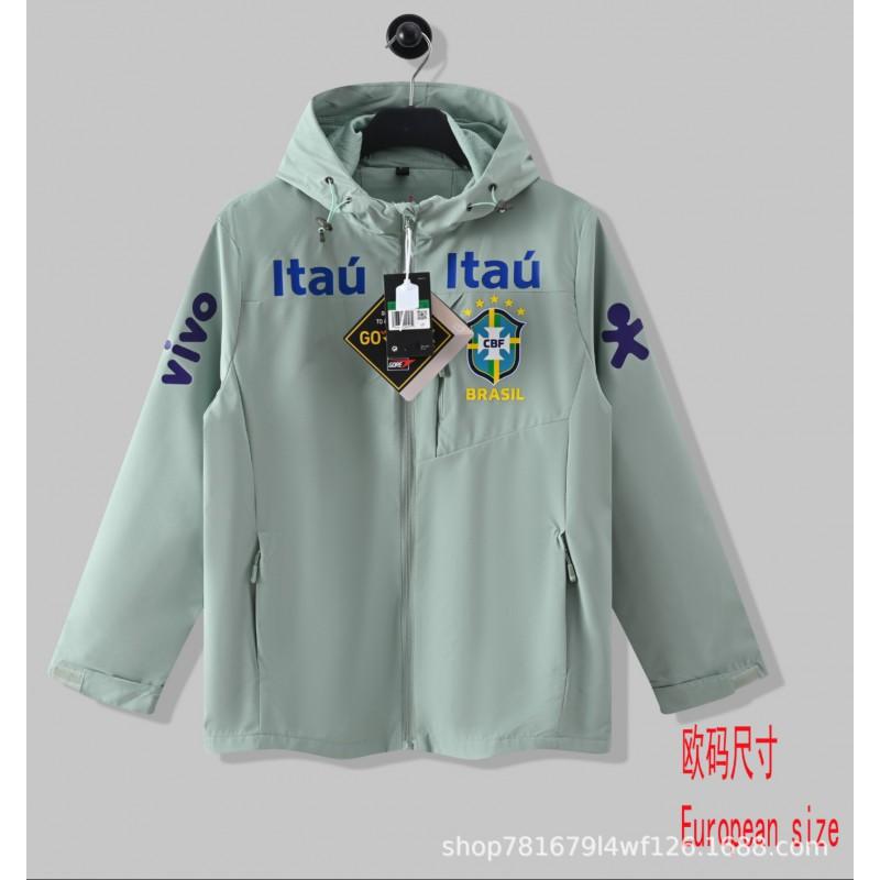 Brazil National Team Football Jacket Men Women Thin Windproof Waterproof Training Top