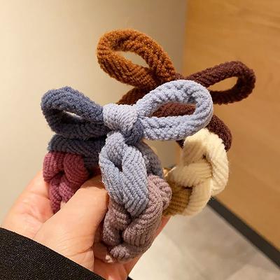 Autumn Winter Thickened Cloth Weave Knot Bow High Elastic Rubber Band For Woman Cute Kawaii Simple Bun Ponytail Rubber Ties Rope