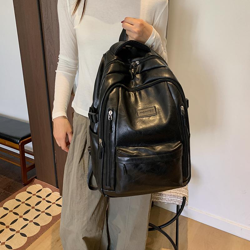 Vintage PU Backpack for Men Women Casual Daypack Travel School Bag with Multi Pockets