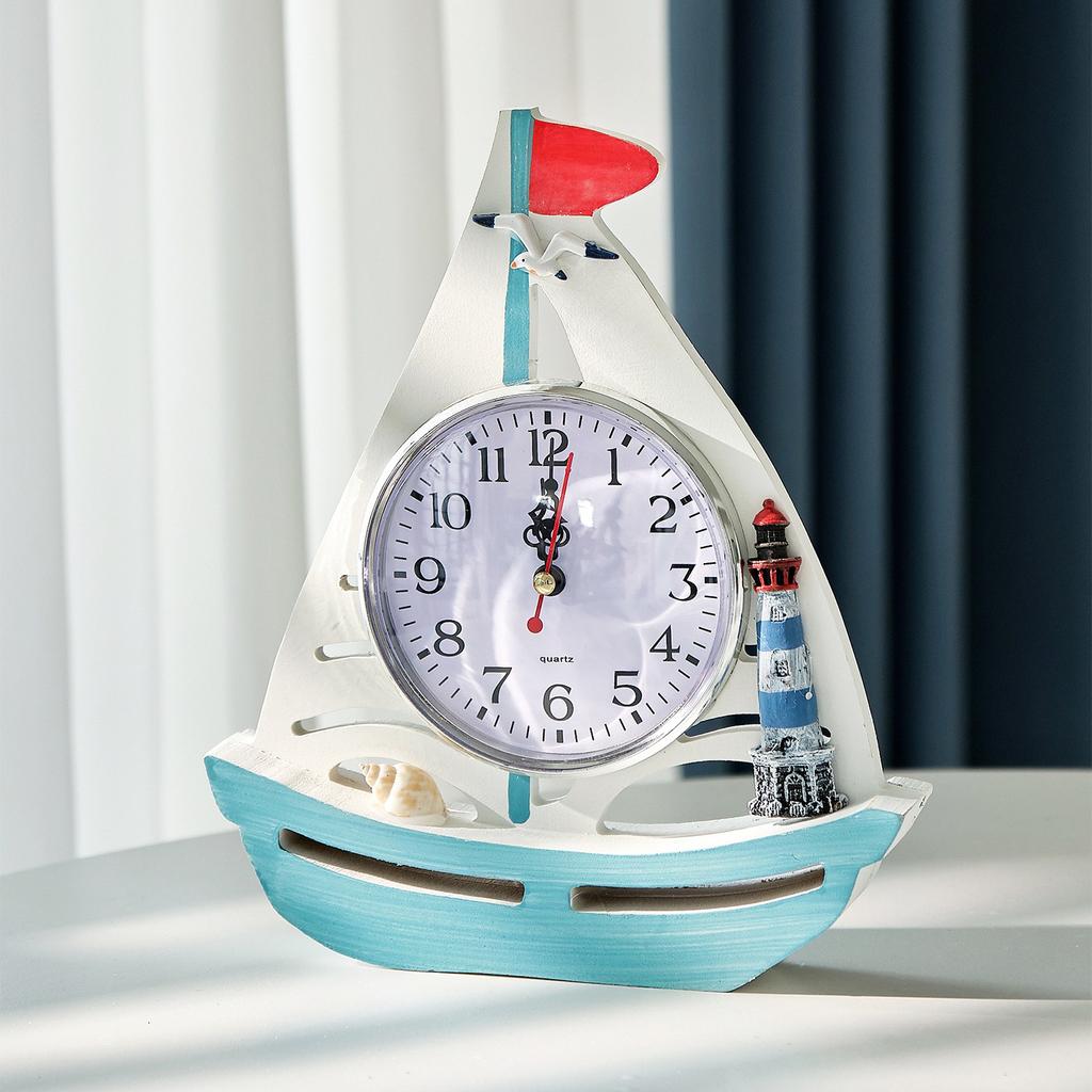 Nautical Style Clock Retro Sailboat Desk Clock Home Decor Living Room Ornaments Sea Theme Mediterranean Office Decor Crafts