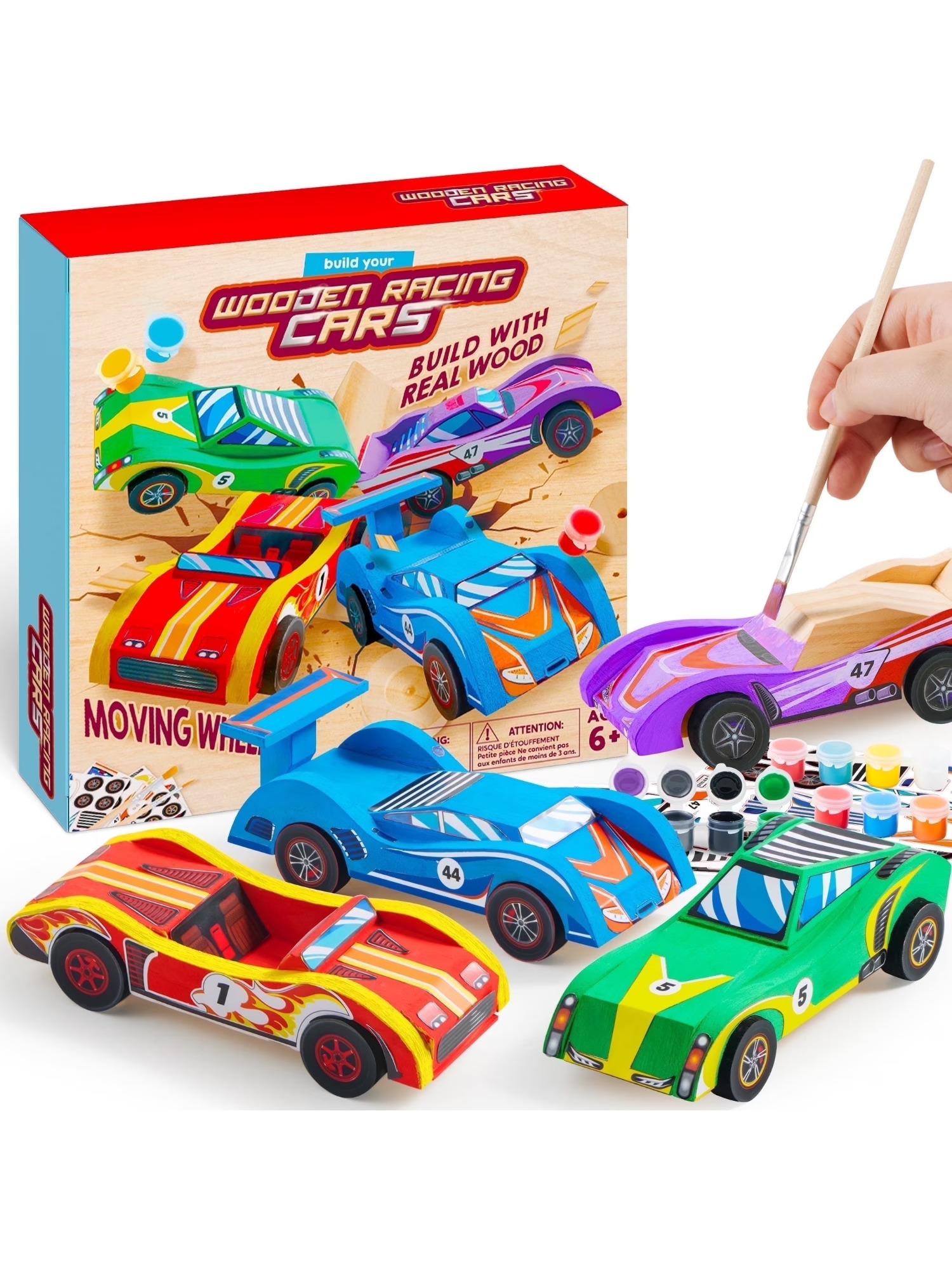 

Joyfy Набор для сборки и раскрашивания деревянных гоночных машинок, 4 шт., для детей, подарок на день рождения, возраст 6+