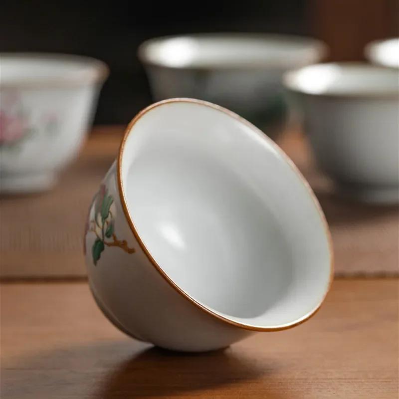 Chinese Ru Kiln Teacup Travel Personal Meditation Cup Handmade Ceramic Tea Bowl Pu'er Master Cup Household Tea Set 100ml