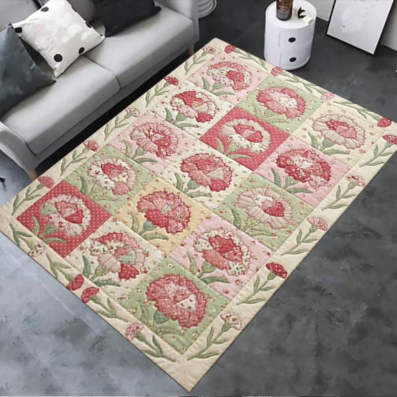 2025 New Coffee&Carnations Carpet Rug for Living Room Bedroom Home Sofa Decoration,Kids Play Non-slip Floor Mat11