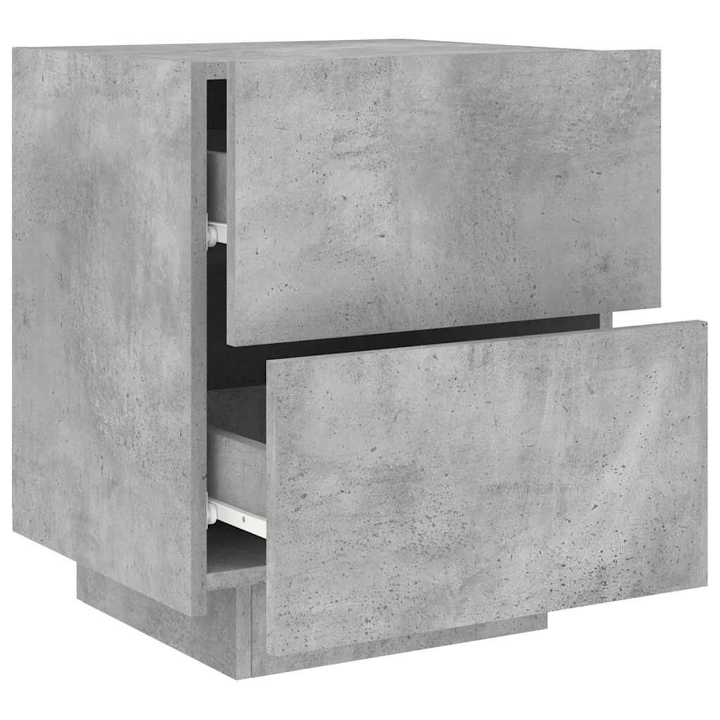 Nightstand With LED, Concrete Gray, Wood-Based Material
