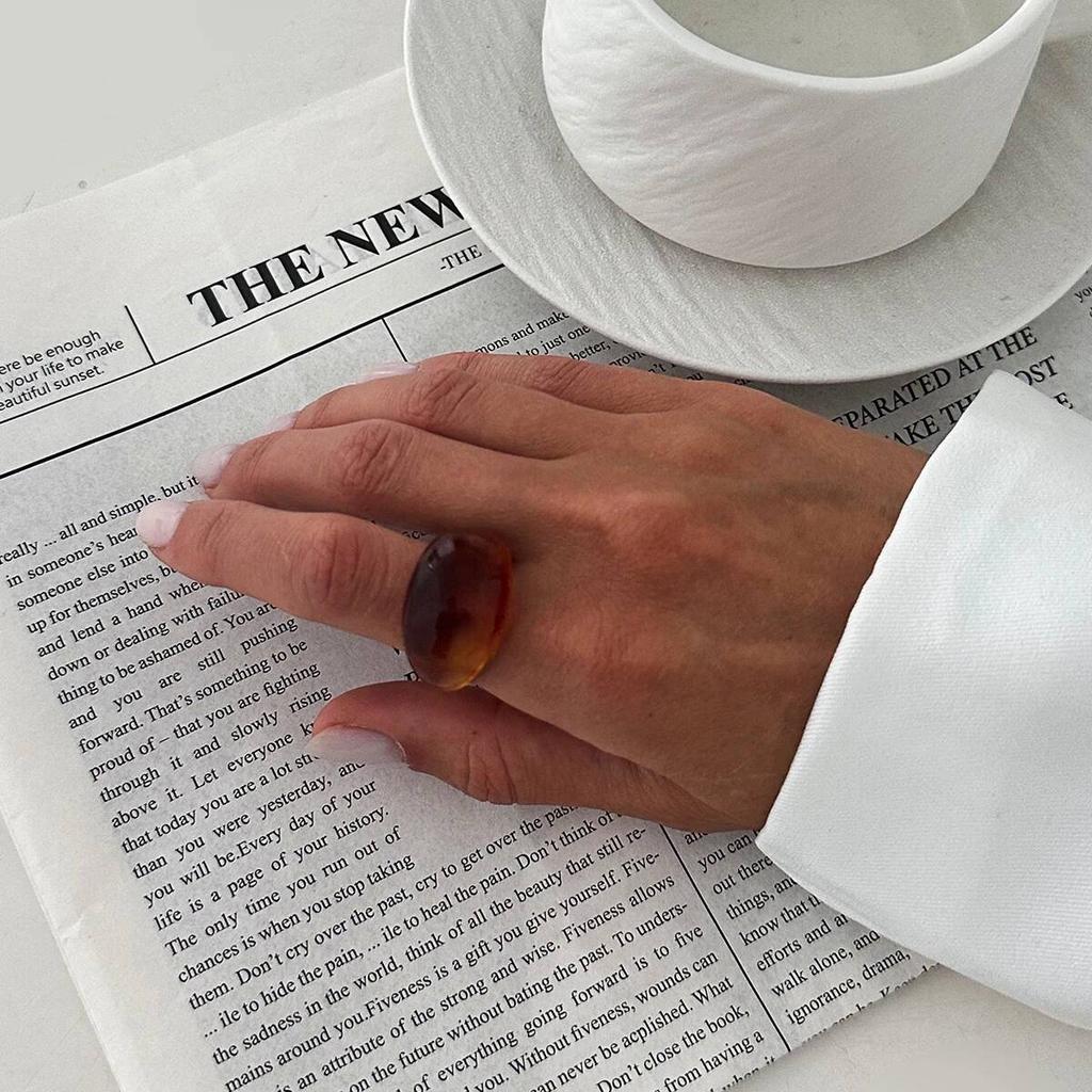 KunJoe Vintage Yellow Brown Thick Acrylic Ring Women Minimalist Geometric Resin Wide Knuckle Rings Boho Jewelry Couple Gift 2026