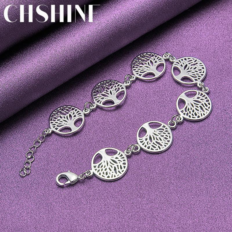 CHSHINE 925 Sterling Silver Tree of Life Round Chain Bracelet For Women Fashion Charm Wedding Party Jewelry