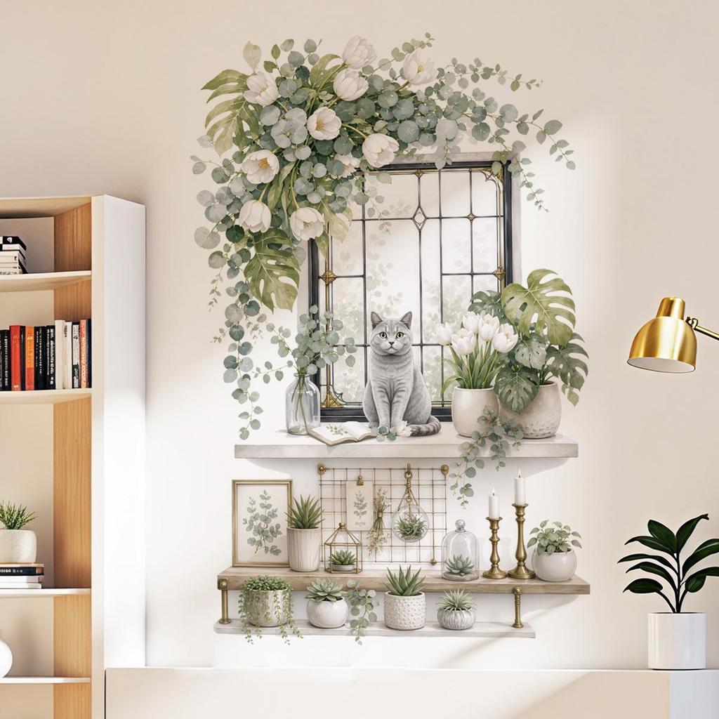 Window Sill Flower & Vine Wall Sticker: Potted Plant & Hanging Basket Decoration