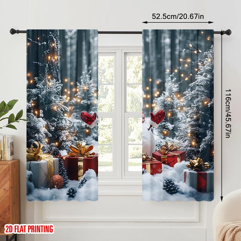 2pcs,2D Plane Printing Popular Curtain Panels Gifts and Christmas Trees (2) Durable Polyester (without Rod) Decorations For Home