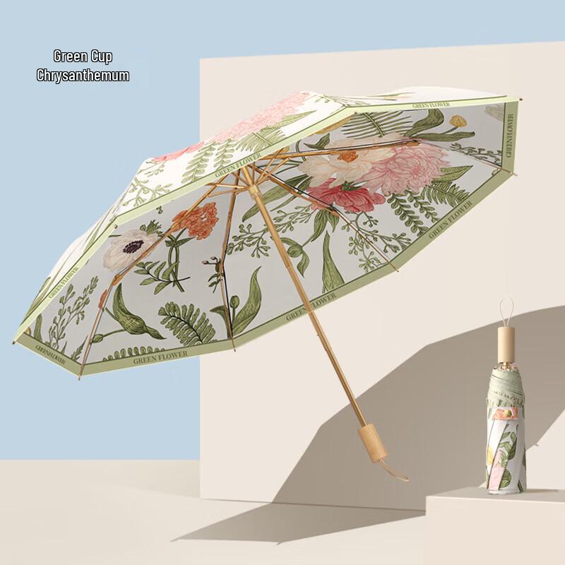 XU QING Retro Double-Sided Floral Manual Sun Umbrella