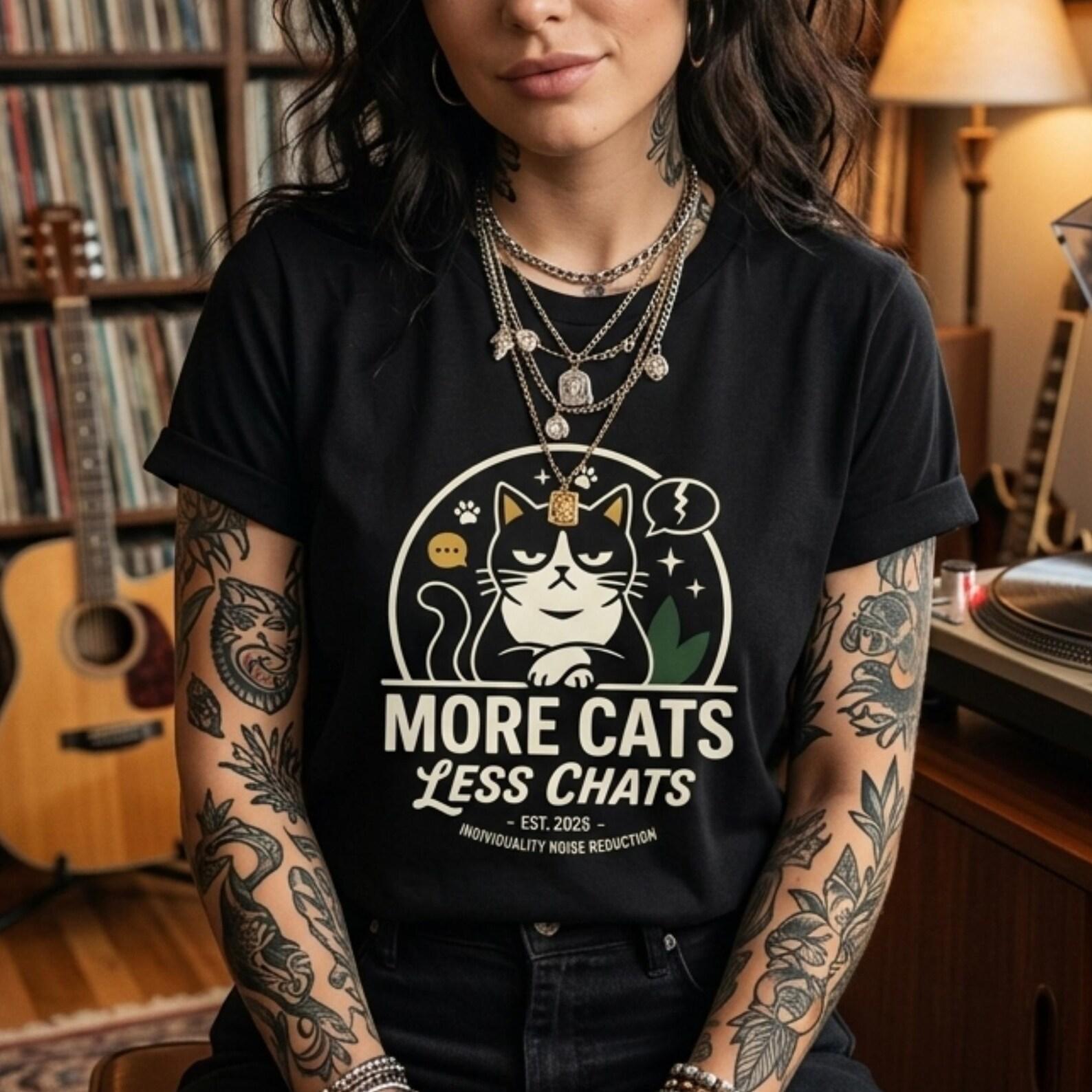 Retro Shirt, More Cats Less Chats, Vintage Cat Graphic Tee, Cat Lover Gift 2XL