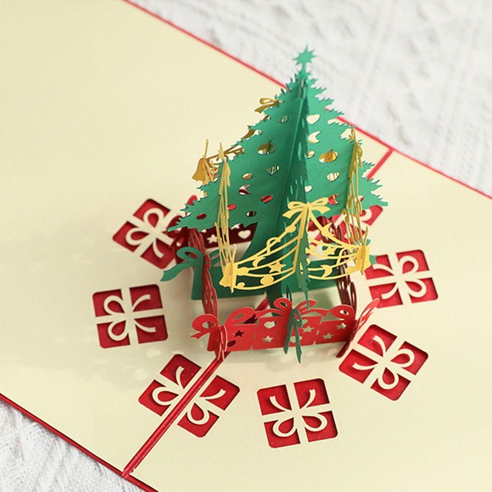 Foldable Christmas Tree Greeting Card Wishing Message Card 3D Pop UP Gift Card  Party Favors Gifts