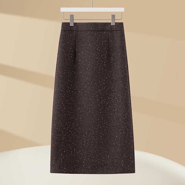 Sequined Mid-Length A-Line Skirt - 2025 Autumn/Winter Slit Hip-Hugging Style for Women