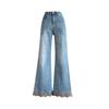 Light Plus Size Embroidered High-Waisted Wide-Leg Jeans for Women - Autumn/Winter Retro Bell Bottoms.