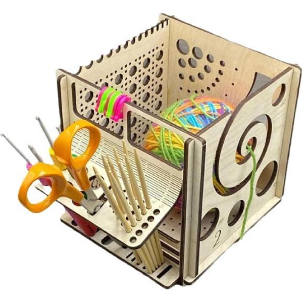 Partslety Wooden Yarn Bowl Knitting Bowl, Multi-Functional Knitting Needles Scissors Holder, All in One Yarn Storage Organizer, Ideal Gifts for