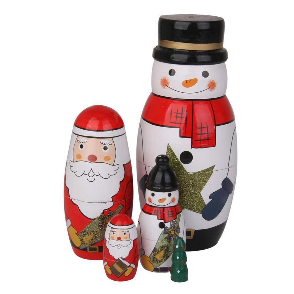 LIOOBO Matryoshka Russian Dolls, Handmade Traditional Wooden Toys, Decorative Accessories, Christmas, Birthday Gifts, 5-Piece Set (Snowman)
