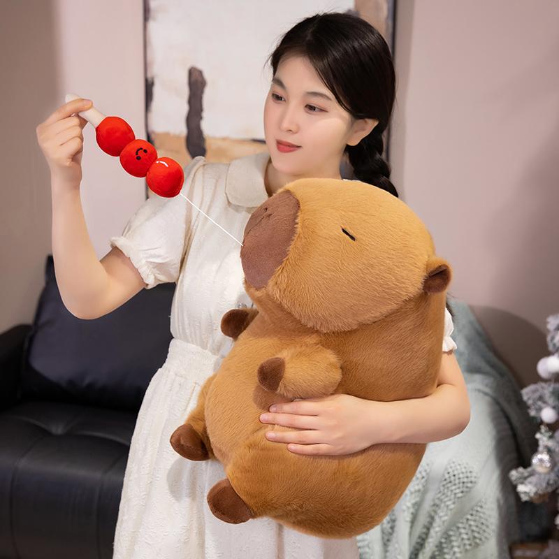 Cute Capybara Plush Toy With Stretchable Lollipop Simulation Animal Baby Doll Sleep Pilloe Room Decor Children Holiday Cozy Gift