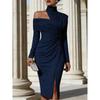 Women's new autumn elegant casual off-the-shoulder slit long-sleeved dress