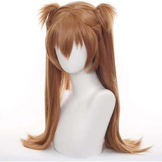 Asuka Langley perruque Orange Evangelion Asuka Langley Cosplay perruque avec pince queue de cheval double queue
