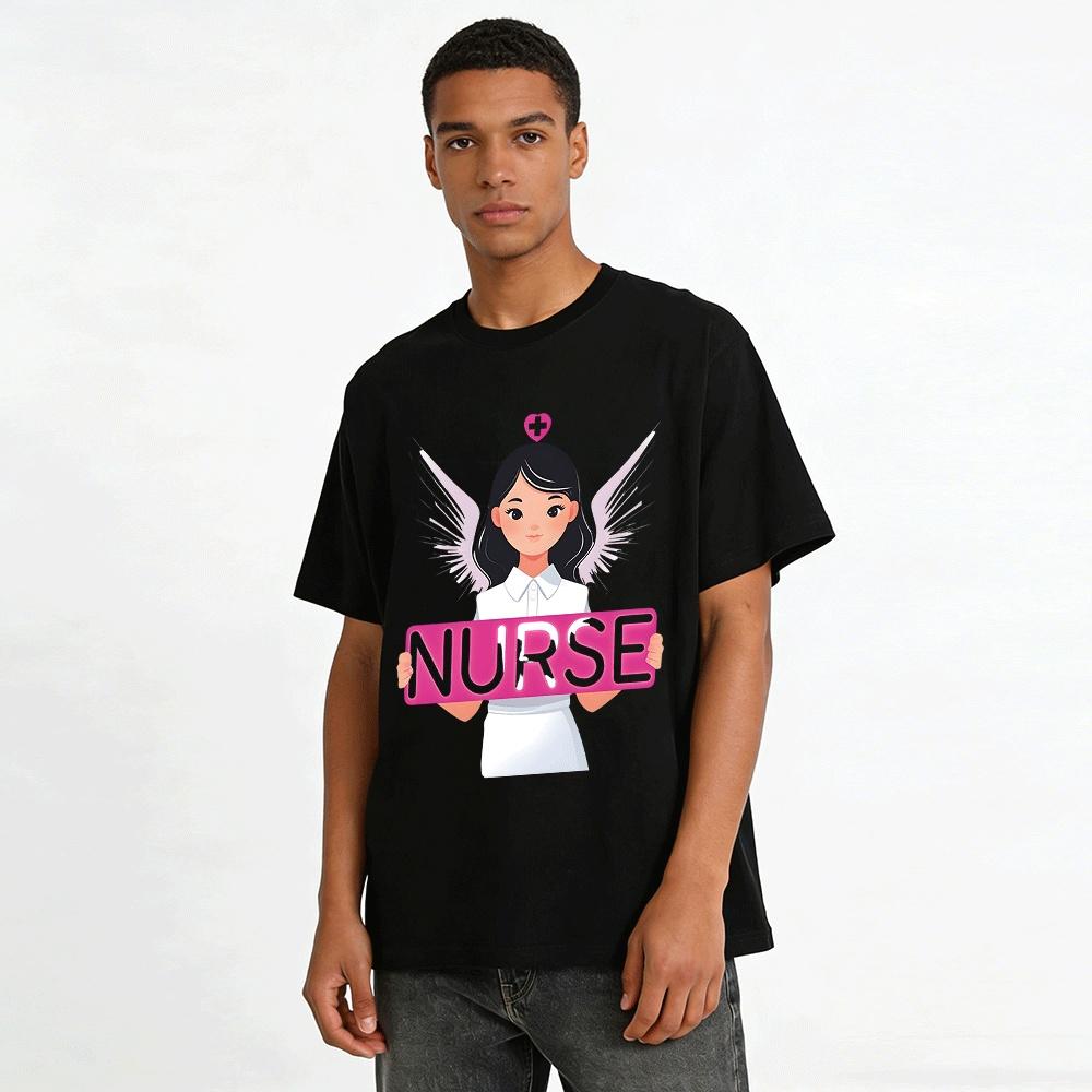 Angel Nurse Themed Printed Casual Top Pure cotton T-shirt