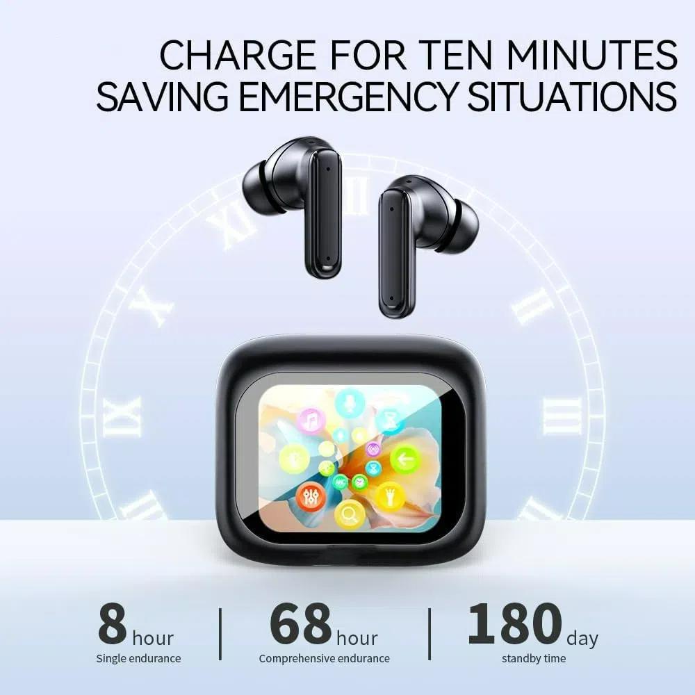 ANC Kabellose Ohrhörer E18 Pro Bluetooth5.4 Kopfhörer Touchscreen-Kopfhörer TWS MZYMI Bass-Stereo-Kopfhörer mit ANC/ENC-Kopfhörern mit Geräuschunterdrückung 