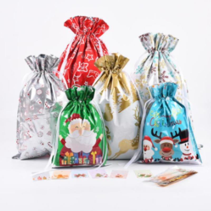 20pcs Christmas Children's Creative Gift Bundle Pocket Aluminum Foil Drawstring Candy Bag for Shopping Malls and Supermarkets
