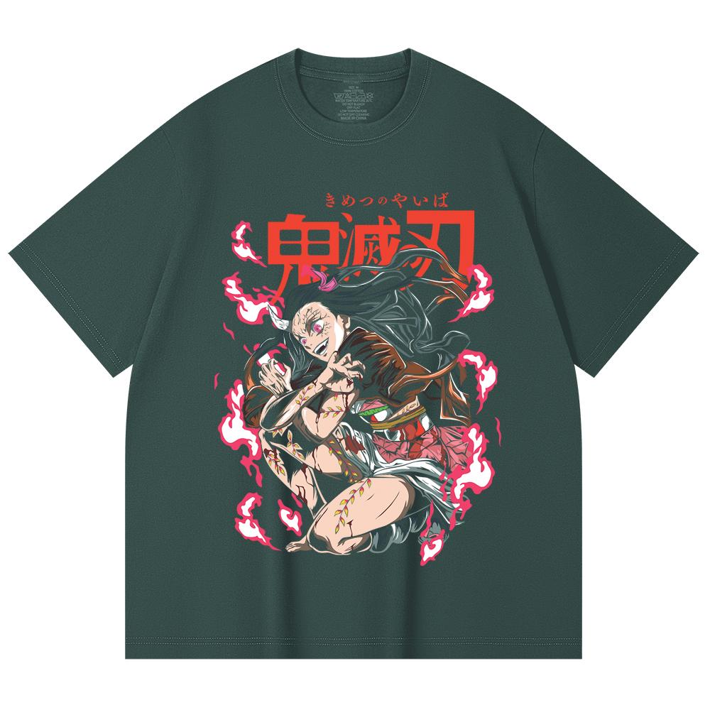230 Gsm 100% Cotton Demon Slayer V71 Nezuko Demon Print Unisex Heavy Cotton T Shirt