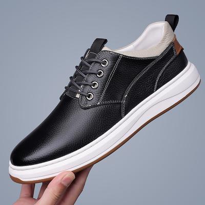 New Shoes for Men Cow Leather Casual Shoes Fashion Flat Skateboard Shoes Street Comfortable Lace-up Sneaker