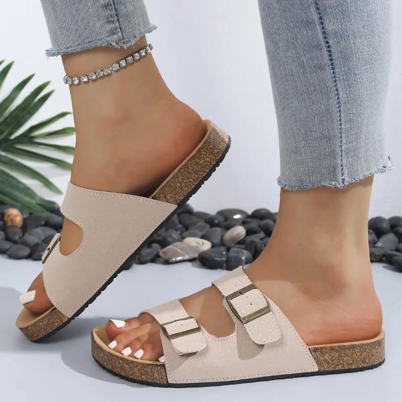 Women's Wooden Bottom Flat Sandals Summer Spring New Arrival Large Size Beach Slippers Comfortable Casual Slip-On Shoes