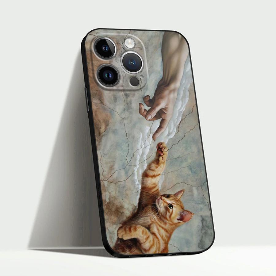 Orange Cat Pattern Phone Case Suitable for iPhone 17 16 15 14 13 12 11 Pro/Max/Plus All Inclusive Matte Black Soft