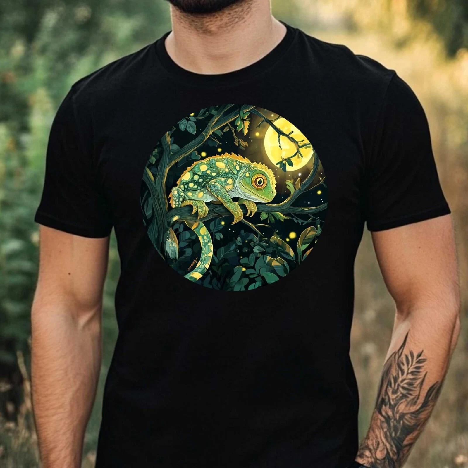 T-Shirt Herren Chamäleon im Mondlicht Motiv Baumwolle Größe XS bis 5XL XXL