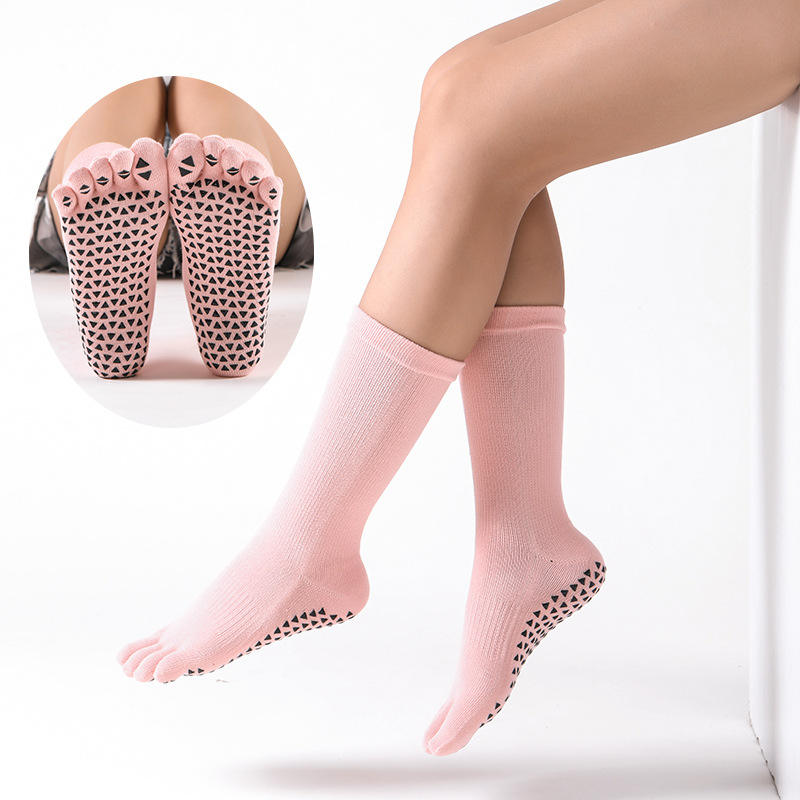 Professional Women's Pilates Yoga Toe Socks for Spring Summer Gym Fitness Exercise Custom Logo Anti-Slip Grip Sports Fitness