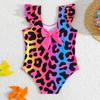 Fashion Kids Girls' Gradient Leopard Print One-Piece Swimsuit Ruffle Sleeve Bathing Suit