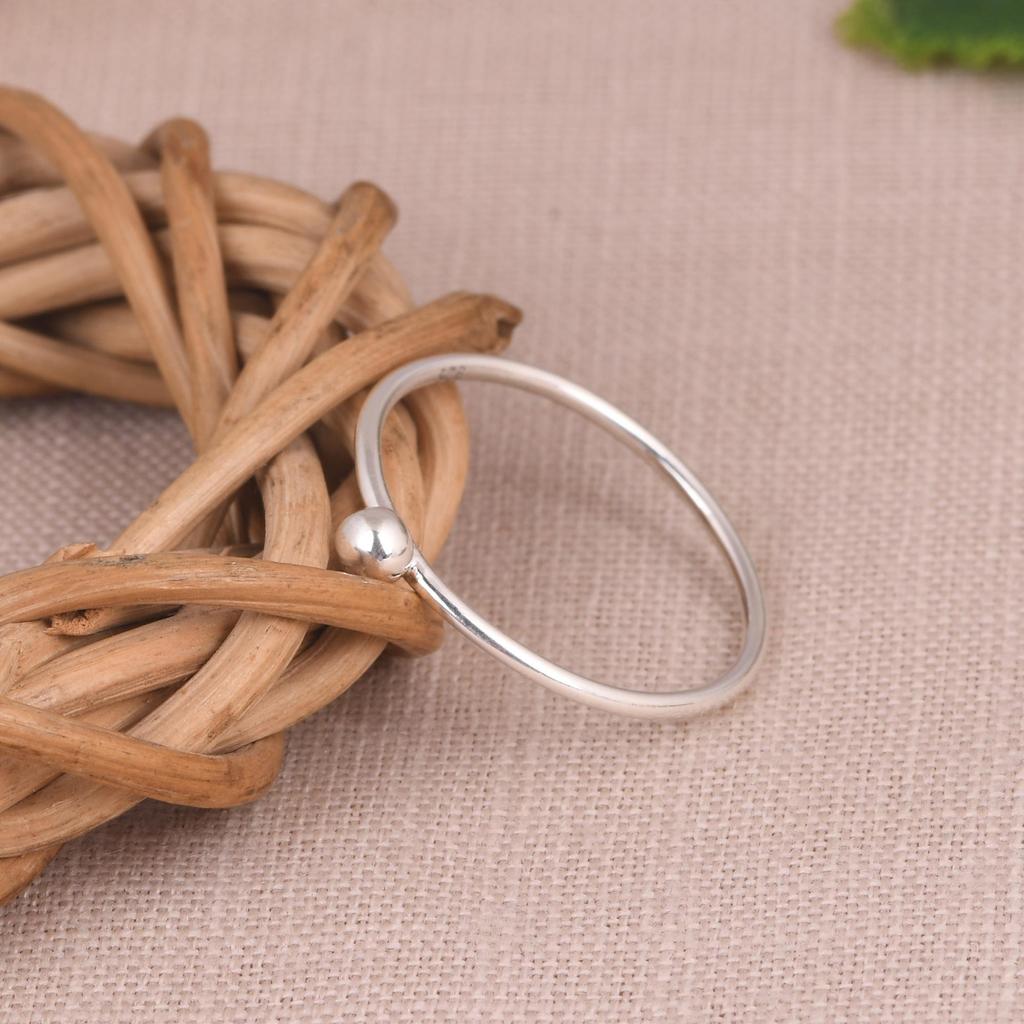 Modern Minimal Silver Ball Ring, Thin Sterling Silver Band, Elegant Stackable Ring for Women.
