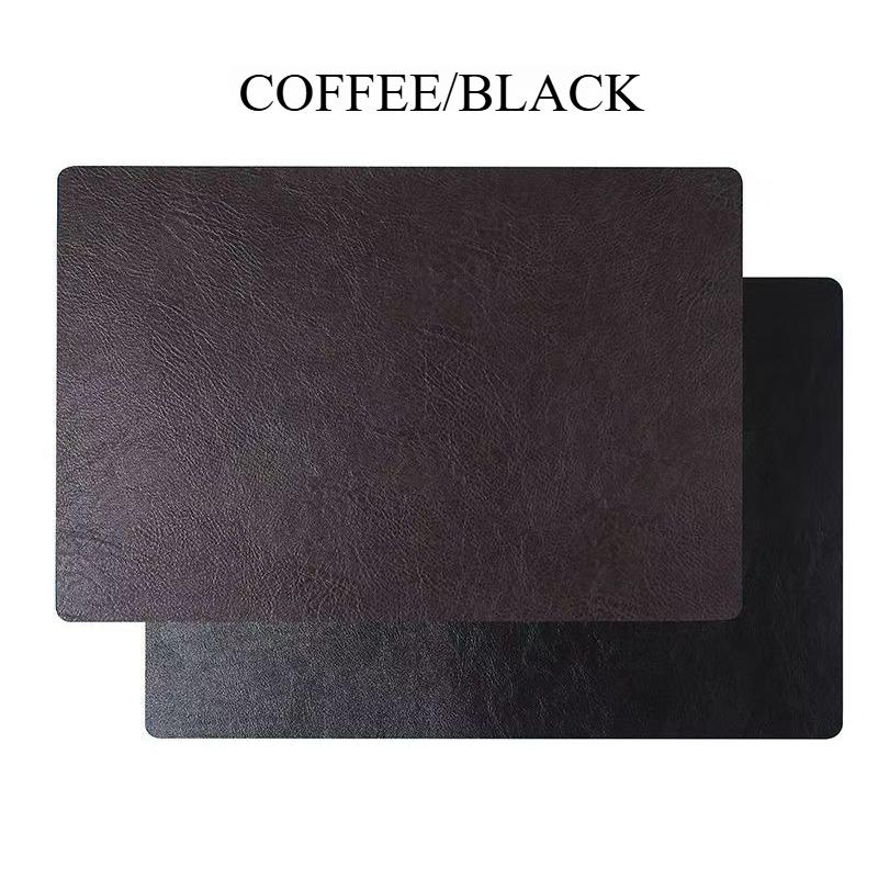 Inmos 4PC Cowhide-style Waterproof and Oil-resistant Faux Leather Table Mat Double-sided Rectangular Placemat Wash-free Design