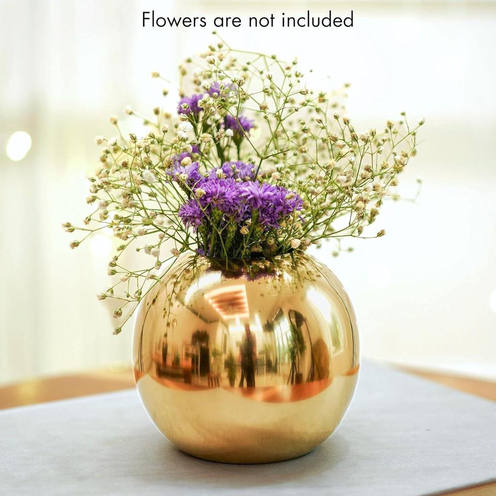 Metal Ball Round Metal Vase Set of 2 for Home Décor Decorative Flower Pot for Valentine’s Day