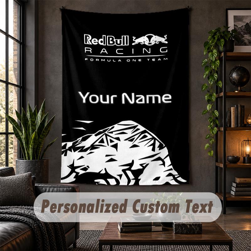 Personalized Wall Tapestry,Red Bull Racing Custom Text, Soft Fabric Wall Art For Indoor Decoration