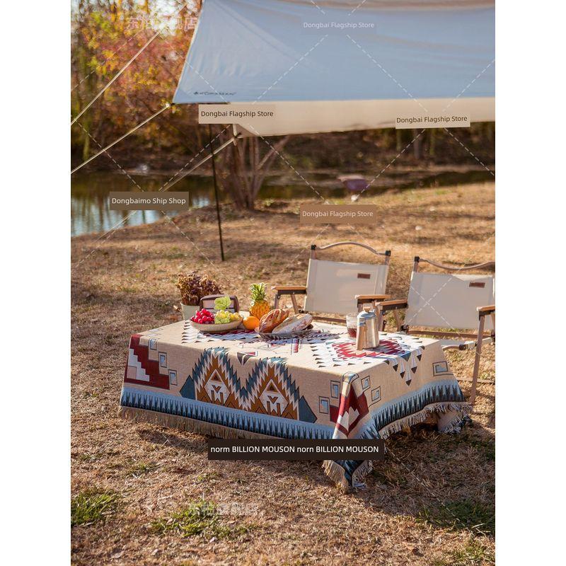 

Outdoor Camping Moisture-Proof Classy Cotton Linen Retro Tablecloth Shuangling(Double-sided thickened) 90 * 90cm