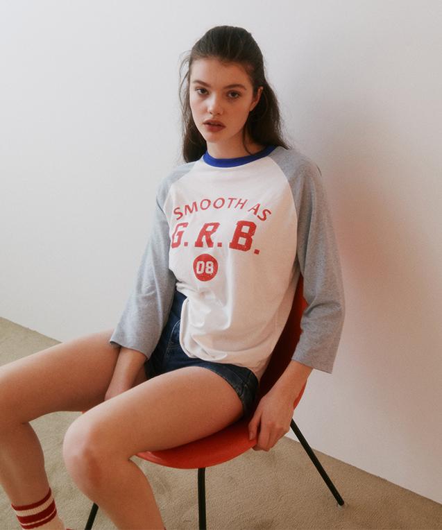 GREENBUTTER Raglan Sleeve Cookie T-Shirt (Cobalt Blue/Red)