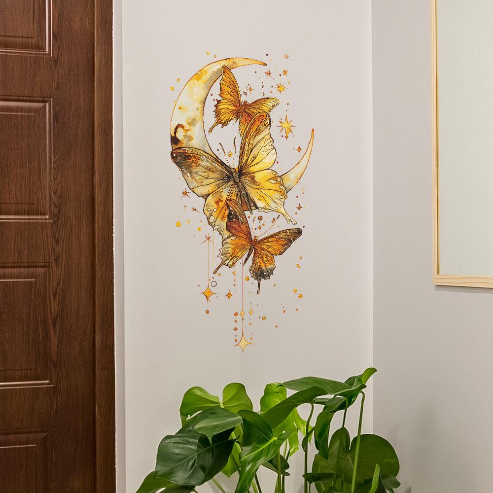 Self-adhesive Dreamy Moon Butterfly Wall Stickers for Window Door Bedside Entryway Home Decor