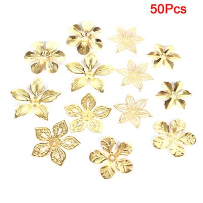 50 Adet/takım Vintage Metal Çiçek Filigran Dilim Charms Takı Kendin Yap El Sanatları Bulguları