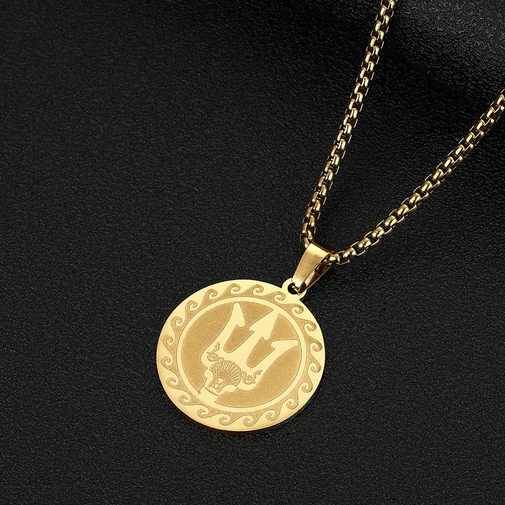 Kinitial Poseidon Unisex ketting Griekse God van de Zee, Medaillon Ketting, Verfijnde Drietand Talisman ketting