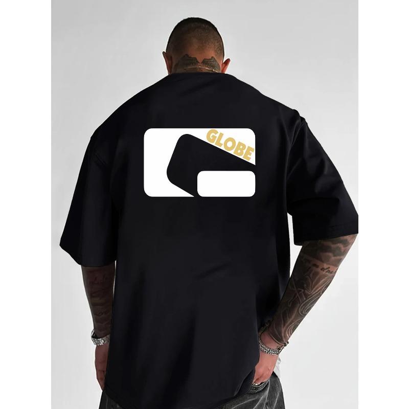 European Size Men'S Casual Streetwear T-Shirt - Soft Breathable, Regular Fit Round Neck Short Sleeve with Vibrant Blue Geometric Globe Graphic Print