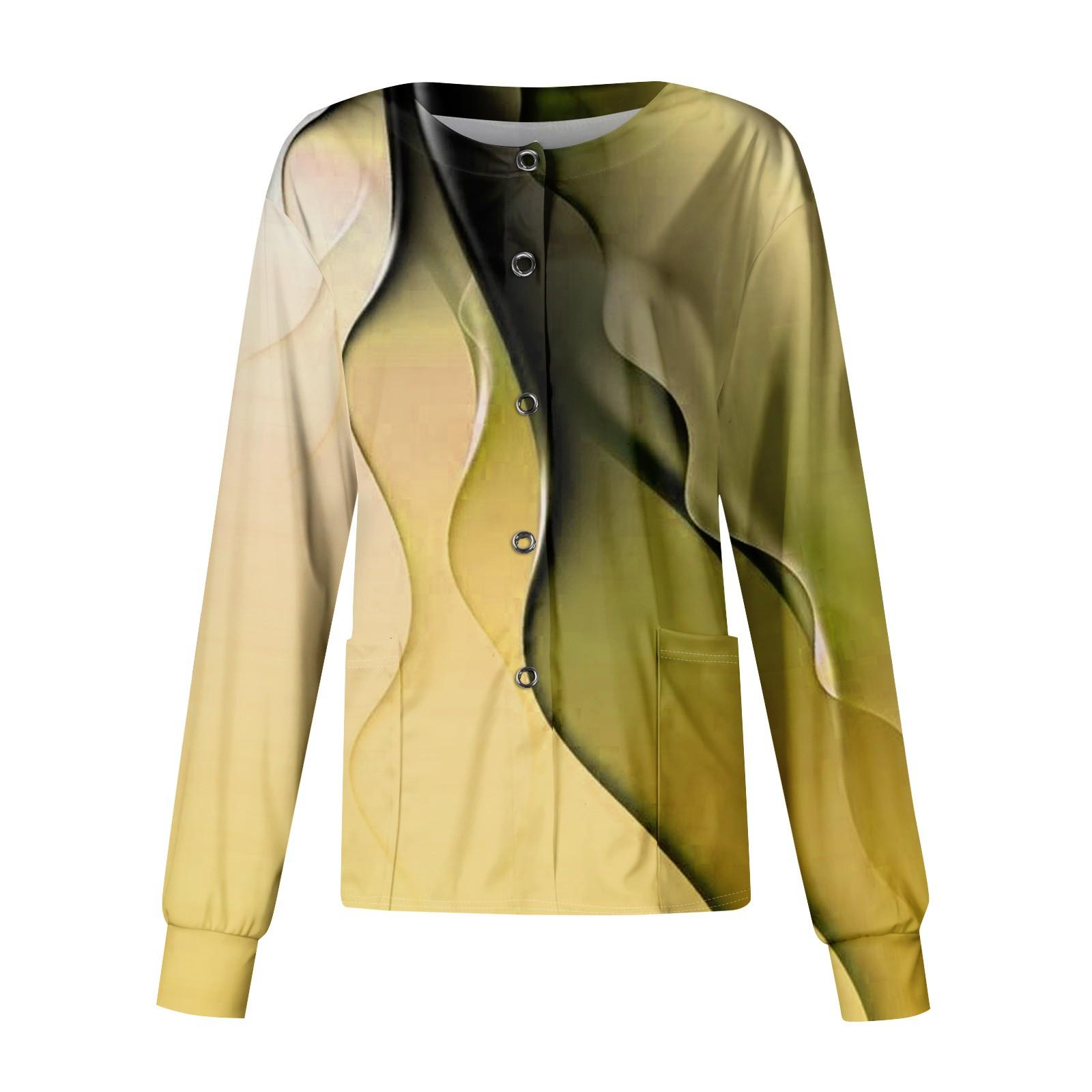 

Женский повседневный однобортный однобортный кардиган с длинным рукавом и принтом, рабочая одежда, топ XL жёлтый