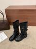 Retro belt buckle short knight boots women's autumn and winter old polished medium boots versatile locomotive boots
