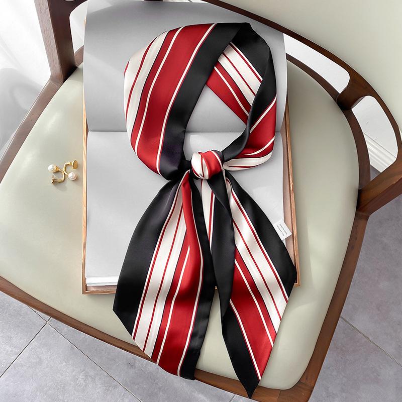 Women's Korean Style New Striped Thin Narrow Long Spring and Autumn Small Scarf Decorative Collarbone Scarf Dual-purpose Headband Tie Pack