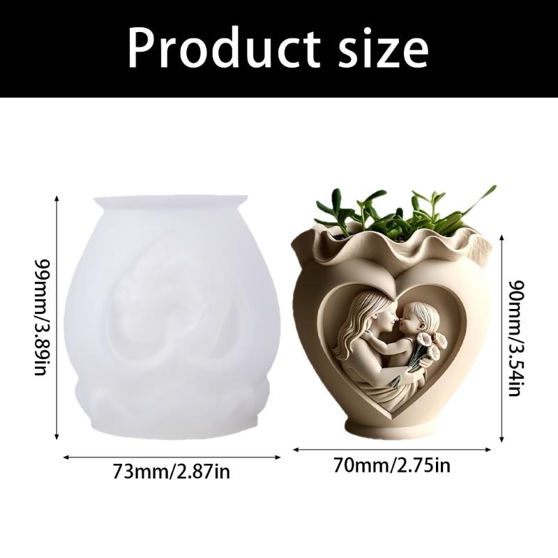 Heart Shaped Mother Daughter Silicone Planter Mould Crafting Tool For Casting Concrete Art And Home Decoration