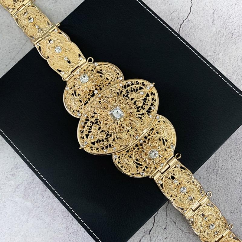 Russian Caucasus Crystal Belt Hollowed Flower Chain Belt for Formal Dress Eye Catching Shimmering Long Robe Wedding Belt