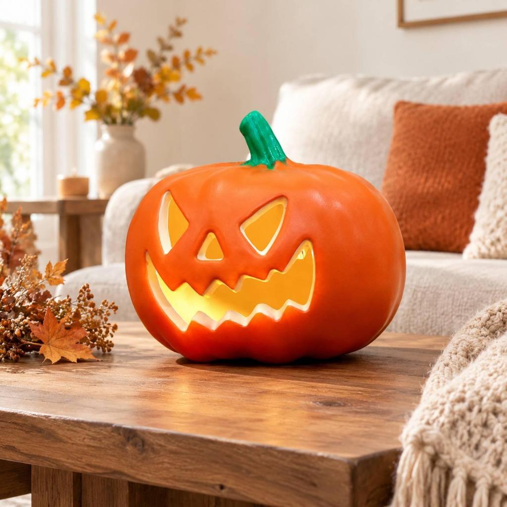 Halloween Pumpkin Lamp Orange Operated Light Decorative PVC JackO'Lantern for