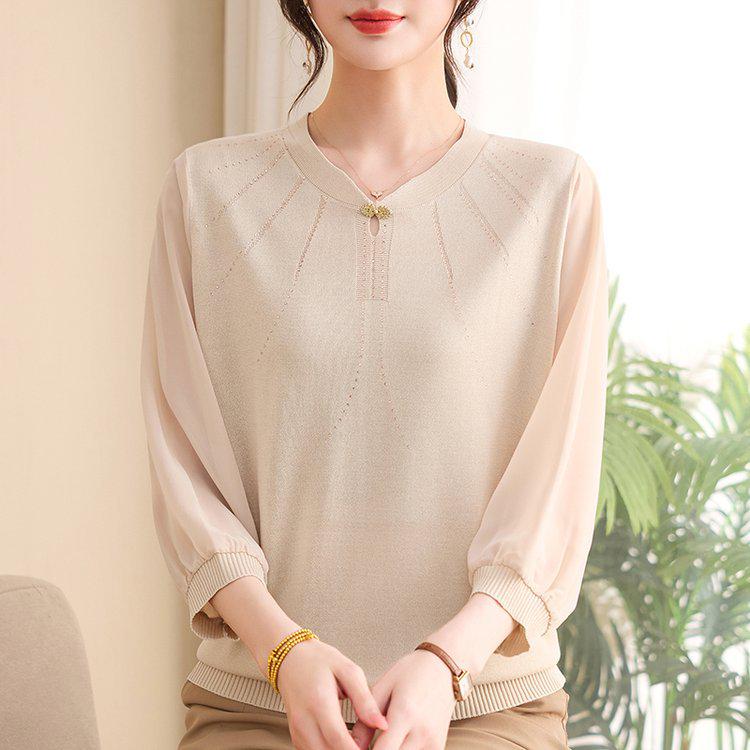 

Elegant Women s Seven-Sleeve Loose Plus Size T-shirt - Comfortable Spring Fashion for Mid-Aged and Elderly Ladies 4XL (135-150 lbs)